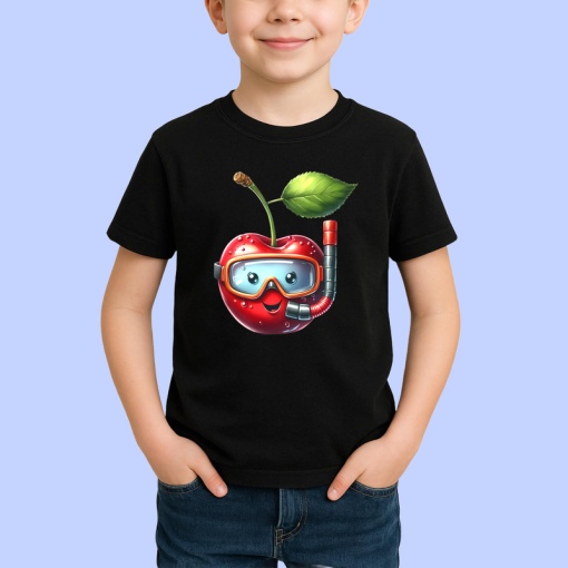Tricou Cireasa de vara amuzanta scafandru, Fructe, Copii | Dama, culoare negru