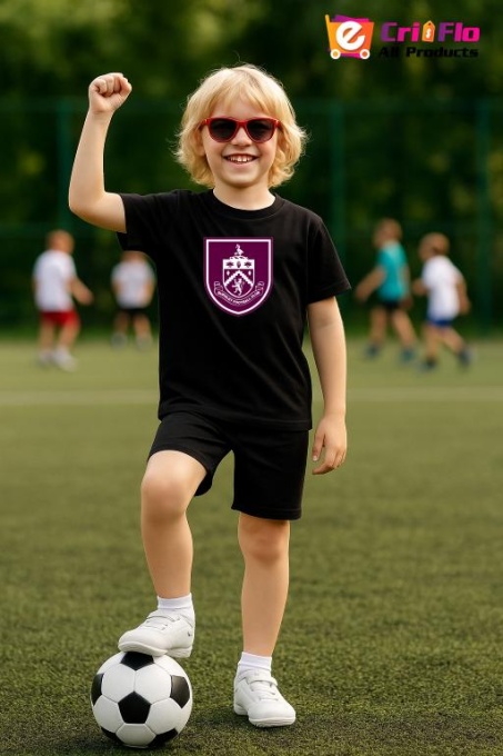 Tricou copii cu logo stema Burnley Anglia, din bumbac 100%