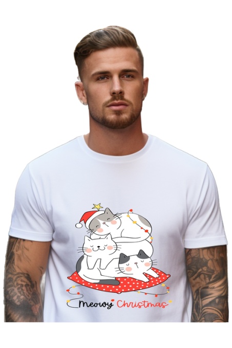Tricou Craciun Barbat - Meowy Catmas Christmas