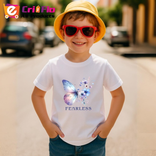 Tricou Fearless fluture albastru pastel cu flori delicate Copii | Dama | Barbat Barbat
