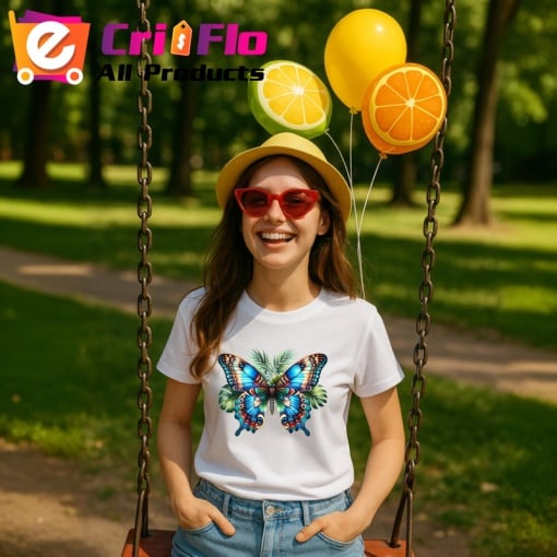 Tricou Fluture albastru intens cu model simetric floral Copii | Dama | Barbat Barbat