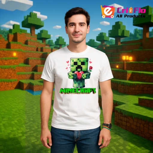 Tricou Minecraft Creeper Indragostit 2 Tricou Alb Copii | Dama | Barbat