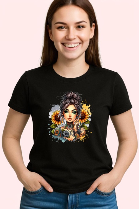 Tricou Strong woman rose explosion art, femeie puternica cu explozie de trandafiri, Copii | Dama | Barbat , tricou negru