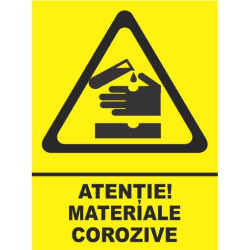 Indicator Atentie materiale corozive, Sticker autocolant