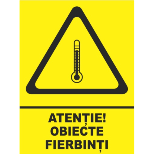 Indicator Atentie obiecte fierbinti, Sticker autocolant