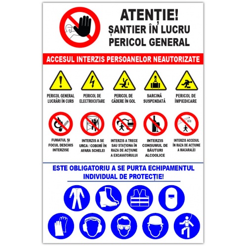 Indicator Panou atentie santier in lucru pericol general, Sticker autocolant