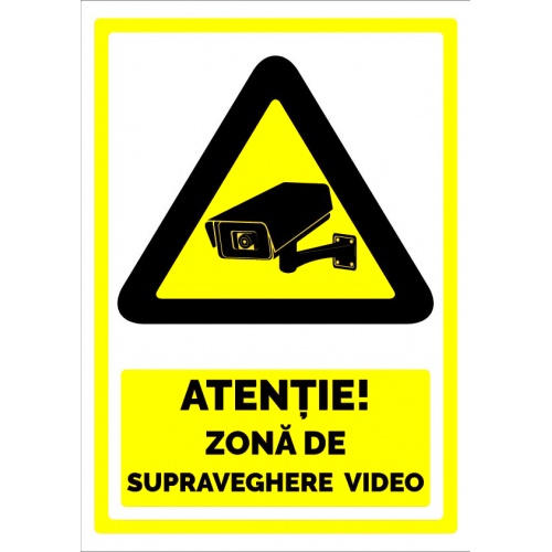 Indicator Semn pentru avertizare zona supravegheata video, Sticker autocolant