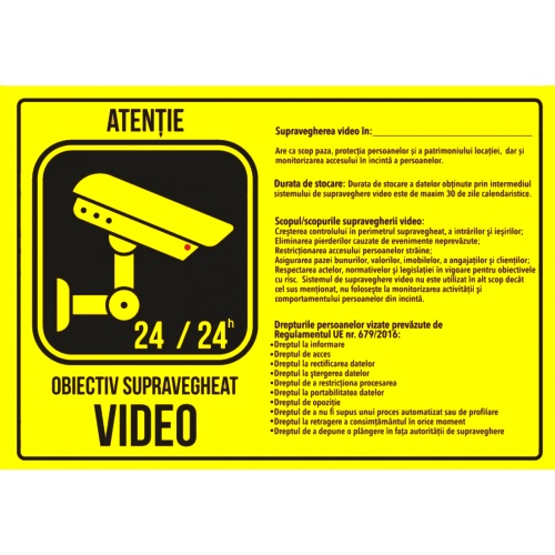 Indicator Supraveghere video scopul si drepturile, Sticker autocolant