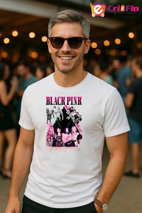 Tricou barbat Kpop cu trupa BLACKPINK AUTOGRAF ROSU music Coreean 169