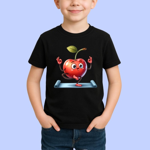 Tricou Cireasa de vara amuzanta yoga, Fructe, Copii | Dama, culoare negru