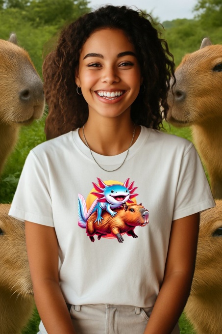 Tricou dama CapyBara - Axolotl pe capybara
