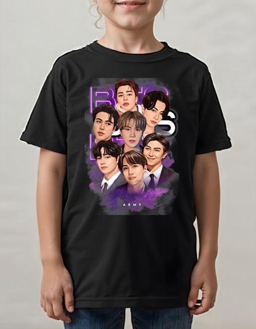 Tricou pentru copii - K-POP - BTS ARMY - Grup complet, suport BTS, ARMY edition.