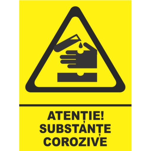 Indicator Atentie substante corozive, Sticker autocolant