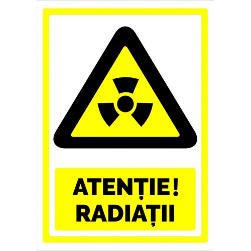 Indicator Semn atentie radiatii, Sticker autocolant