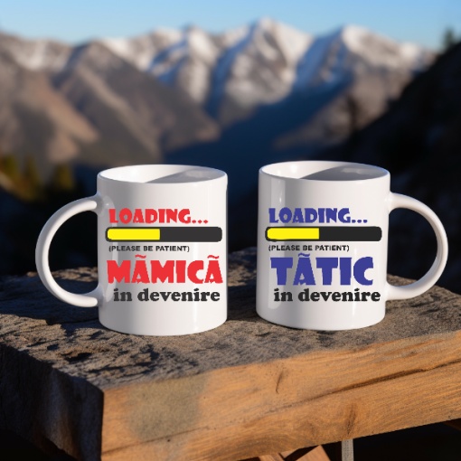 Set 2 cani albe personalizate Loading Mamica si Tatic in devenire
