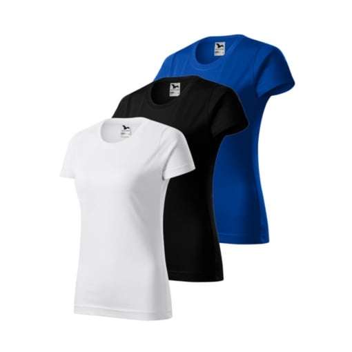 Set 3 tricouri dama simple bumbac 100%, casual clasic pentru femei multicolor, alb,negru, albastru regal 134