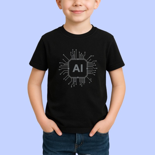 Tricou Artificial Inteligence AI procesor Negru, Copii | Dama | Barbat