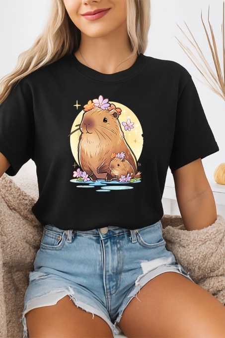 Tricou dama CapyBara - Capybara si Mini capy