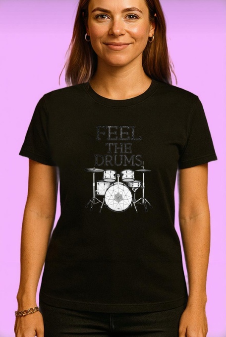 Tricou Feel The Drums Set Tobe Linie, Copii | Dama | Barbat, culoare negru