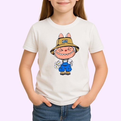 Tricou Labubu pisica portocalie, Unisex Dama si Barbat | Copii