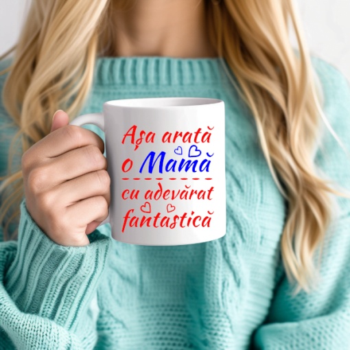 Cana alba personalizata cu textul Asa arata o mama cu adevarat fantastica - Cadou