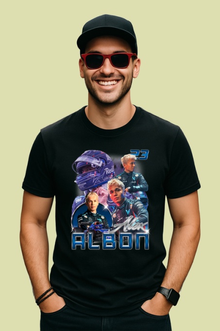 Tricou Alex Albon Pilot Formula 1 Ilustratie Albastru, Copii | Dama | Barbat