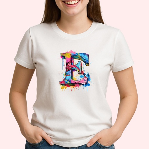Tricou Alfabet Litera E cu graffiti, design exploziv, arta urbana, Alb, Unisex Dama si Barbat | Copii