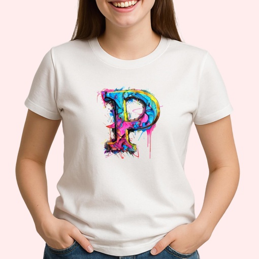 Tricou Alfabet Litera P cu graffiti, design exploziv, arta urbana, Alb, Unisex Dama si Barbat | Copii