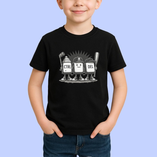 Tricou Control Delete Funny Negru, Copii | Dama | Barbat