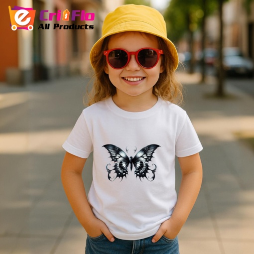 Tricou Fluture alb negru cu aspect gotic si aripi fine Copii | Dama | Barbat Barbat