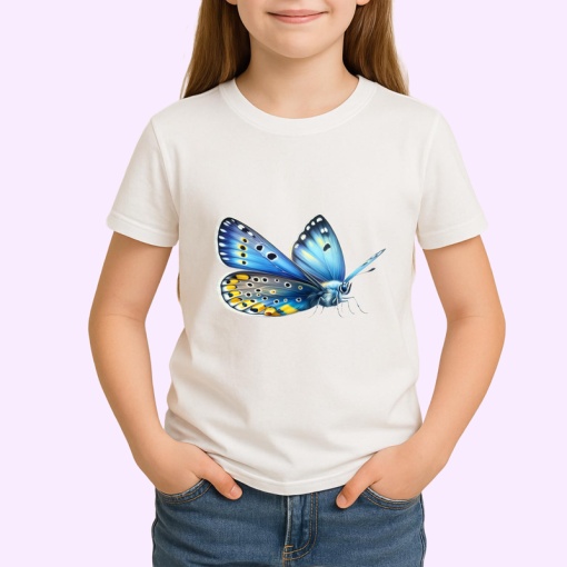 Tricou Fluture albastru cu galben model simetric ilustrat Copii | Dama | Barbat Barbat