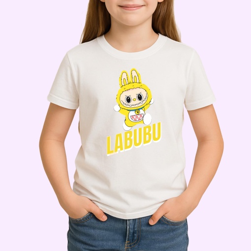 Tricou Labubu galben simplu, Unisex Dama si Barbat | Copii