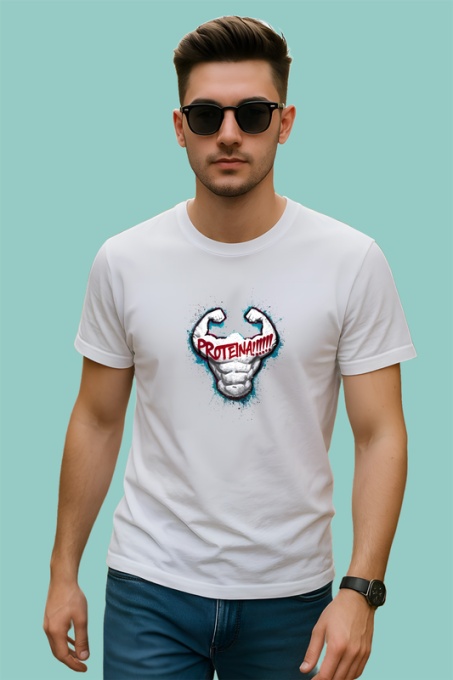 Tricou Protein Muschi Text Alb, Copii | Dama | Barbat