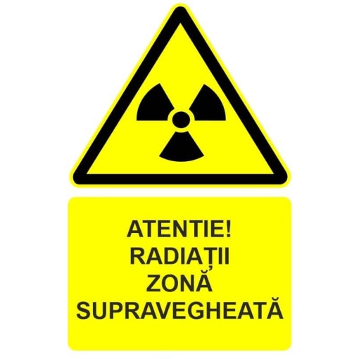 Indicator Atentie radiatii zona supravegheata indicator de avertizare, Sticker autocolant