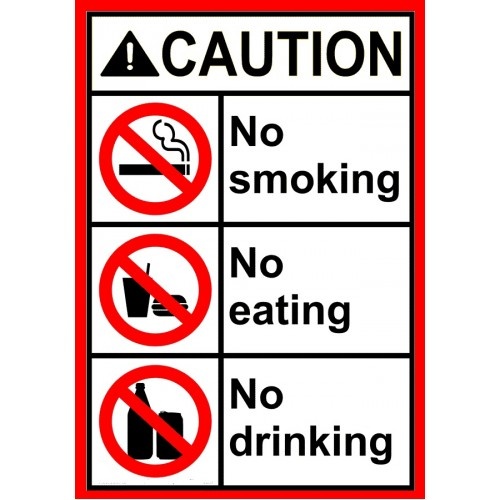 Indicator Caution no smoking no eating no drinking sign, Sticker autocolant