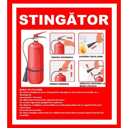 Indicator Cu instructiuni pentru stingator, Sticker autocolant