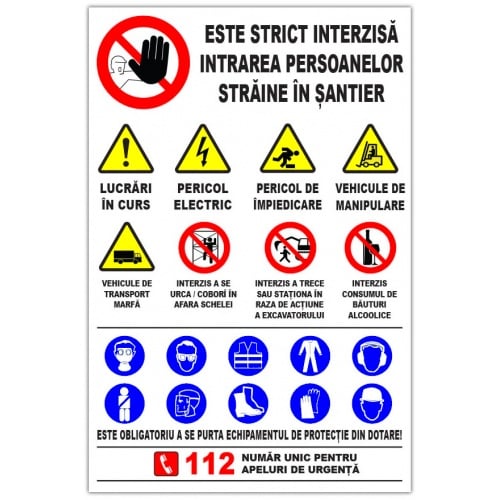 Indicator Panou este strict interzisa intrarea persoanelor straine in santier, Sticker autocolant