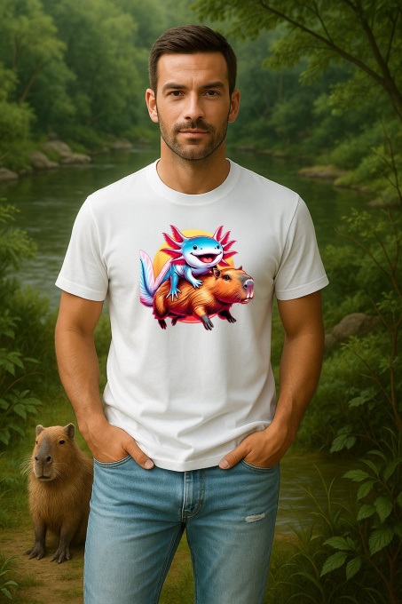 Tricou Barbat CapyBara - Axolotl pe capybara