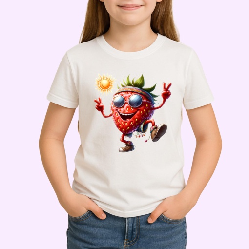 Tricou Capsuna amuzanta de vara dansator in soare, Fructe, Copii | Dama