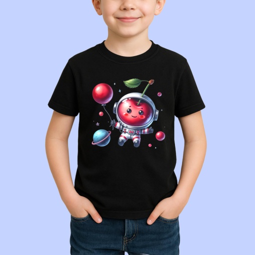 Tricou Cireasa de vara amuzanta astronaut, Fructe, Copii | Dama, culoare negru