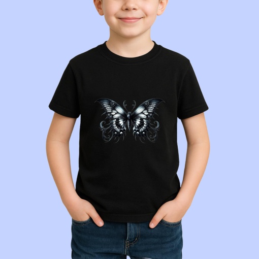 Tricou Fluture alb negru cu aspect gotic si aripi fine Copii | Dama | Barbat, negru