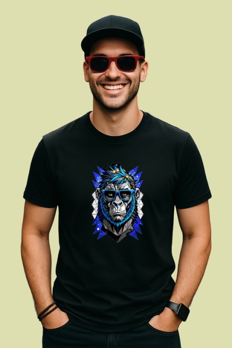 Tricou Maimuta Albastra Tribal Geometric, Copii | Dama | Barbat, culoare negru