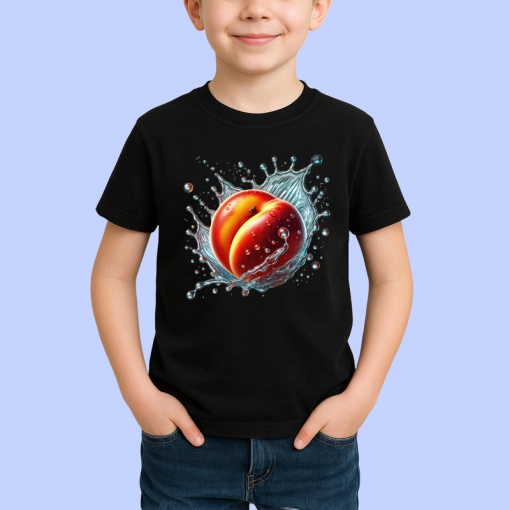 Tricou Piersica in stropi de apa, Fructe, Copii | Dama, culoare negru