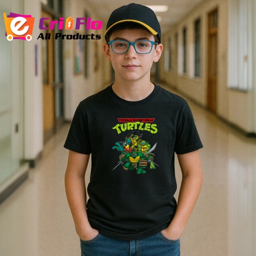 Tricou Teenage Mutant Ninja Turtles testoase ninja in lupta cu raul in oras, Copii | Dama | Barbat , tricou negru