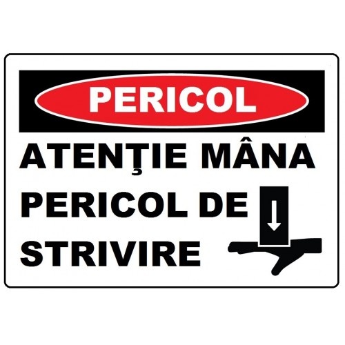 Indicator Atentie la mana pericol de strivire, Sticker autocolant