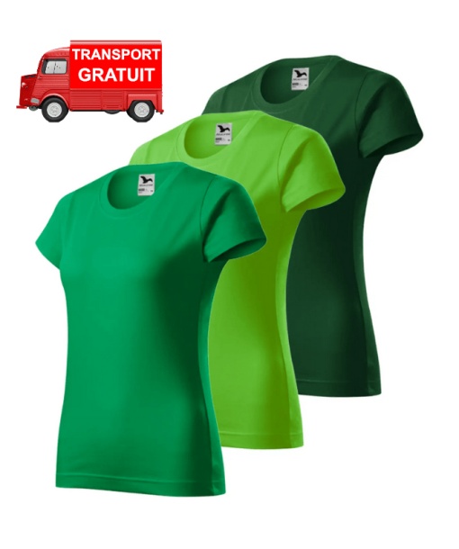 Set 3 tricouri simple dama bumbac 100%, Clasic casual pentru femei, verde mediu, verde mar, verde sticla 134