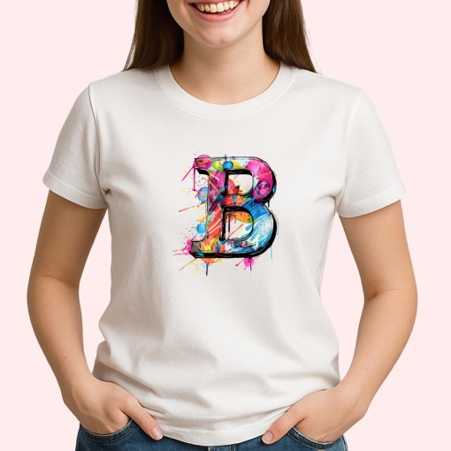 Tricou Alfabet Litera B cu graffiti, design exploziv, arta urbana, Alb, Unisex Dama si Barbat | Copii