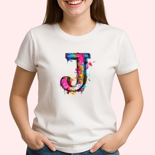 Tricou Alfabet Litera J cu graffiti, design exploziv, arta urbana, Alb, Unisex Dama si Barbat | Copii
