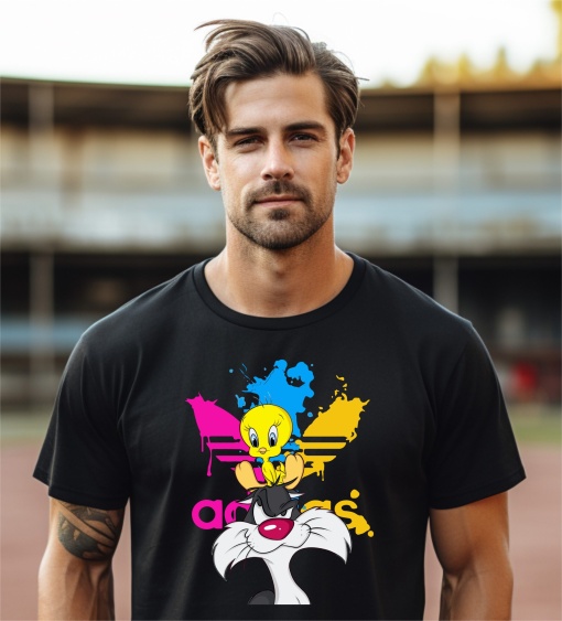 Tricou barbat bumbac 100%, personalizat, haios, Sylvester si Tweety - Cadou