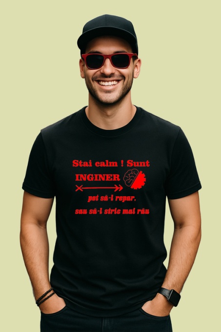 Tricou stai calm sunt inginer pot sa l repar sau sa l stric mai rau mesaj ironic, Copii | Dama | Barbat , tricou negru